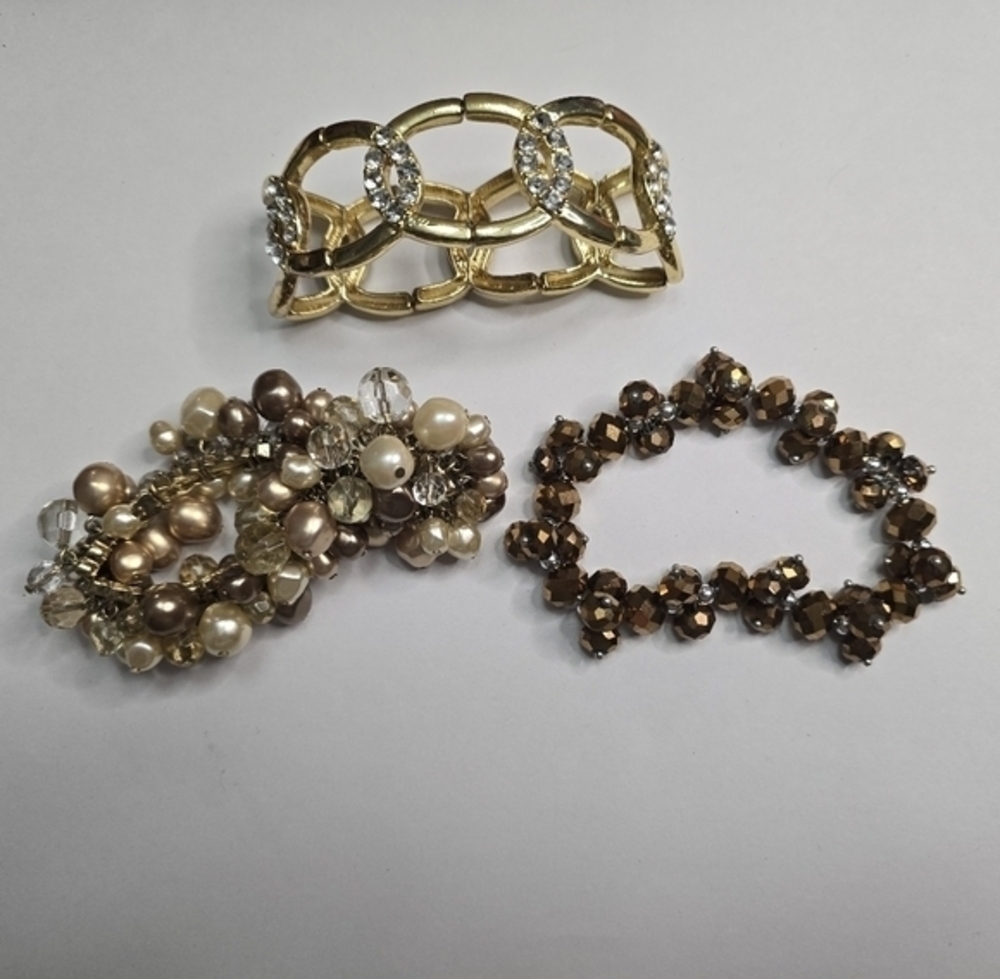 Treska Gold and Brown Beaded Bracelets Set